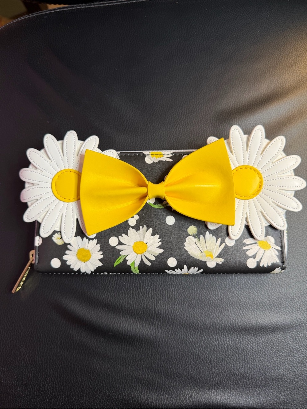 Loungefly Black Daisy Bow Wallet with Yellow Accent